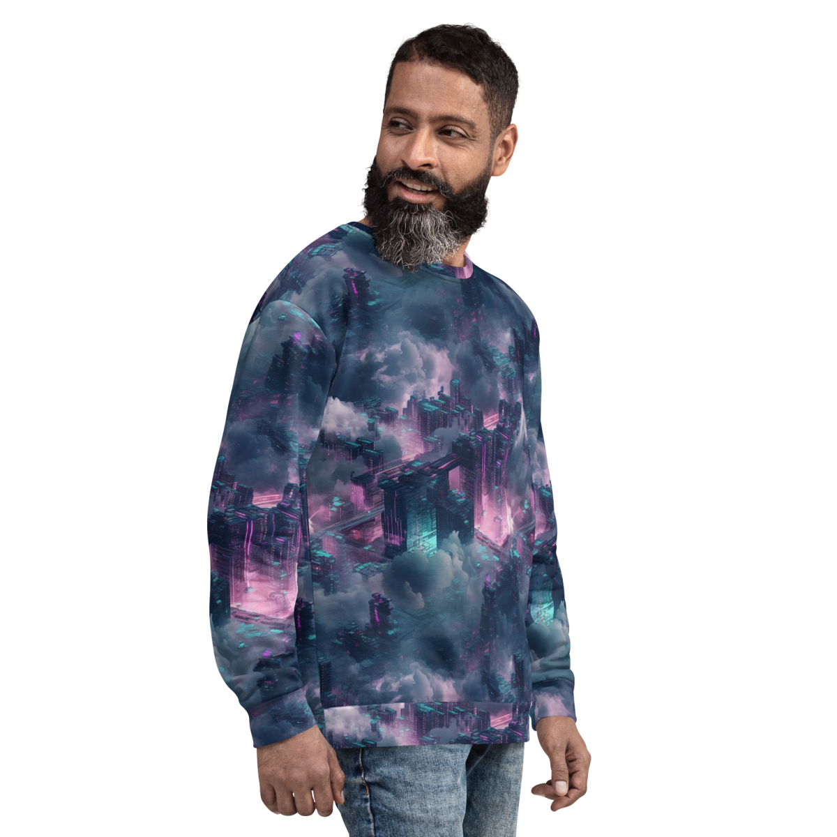Cloudy City - Blue/Magenta - Unisex Sweatshirt - Image 16