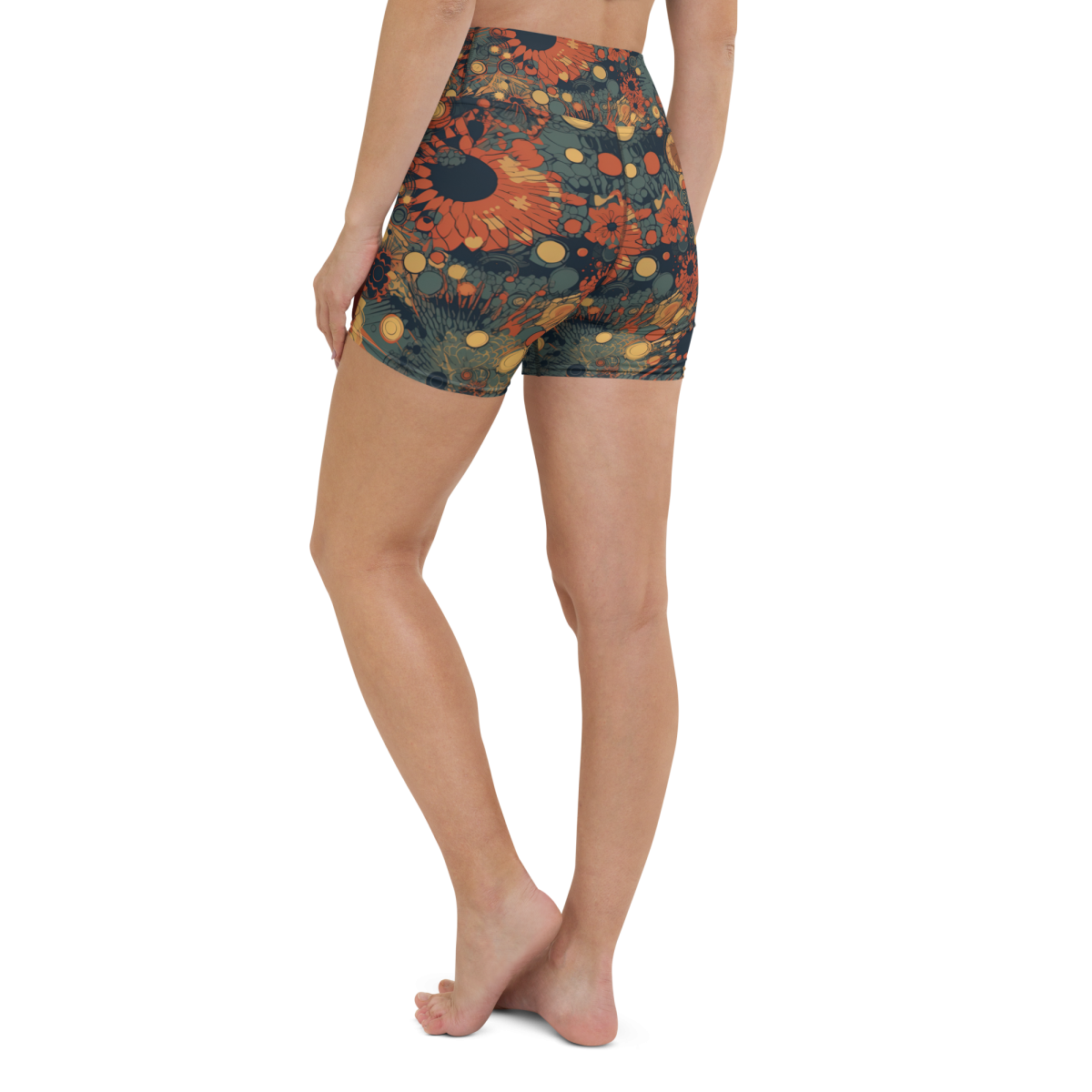 Trampled Flowers - Green/Blue - Yoga Shorts - Image 13