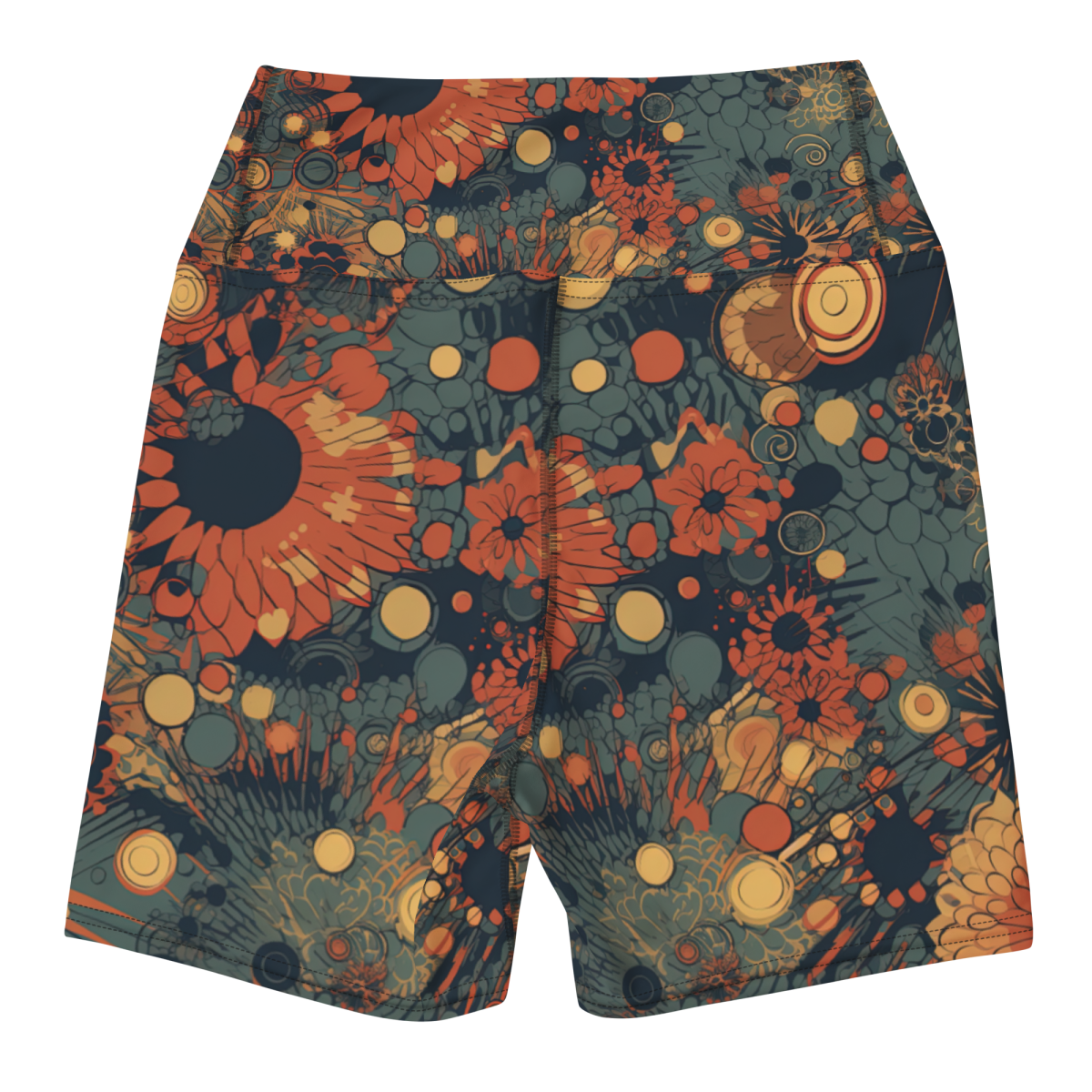 Trampled Flowers - Green/Blue - Yoga Shorts - Image 16