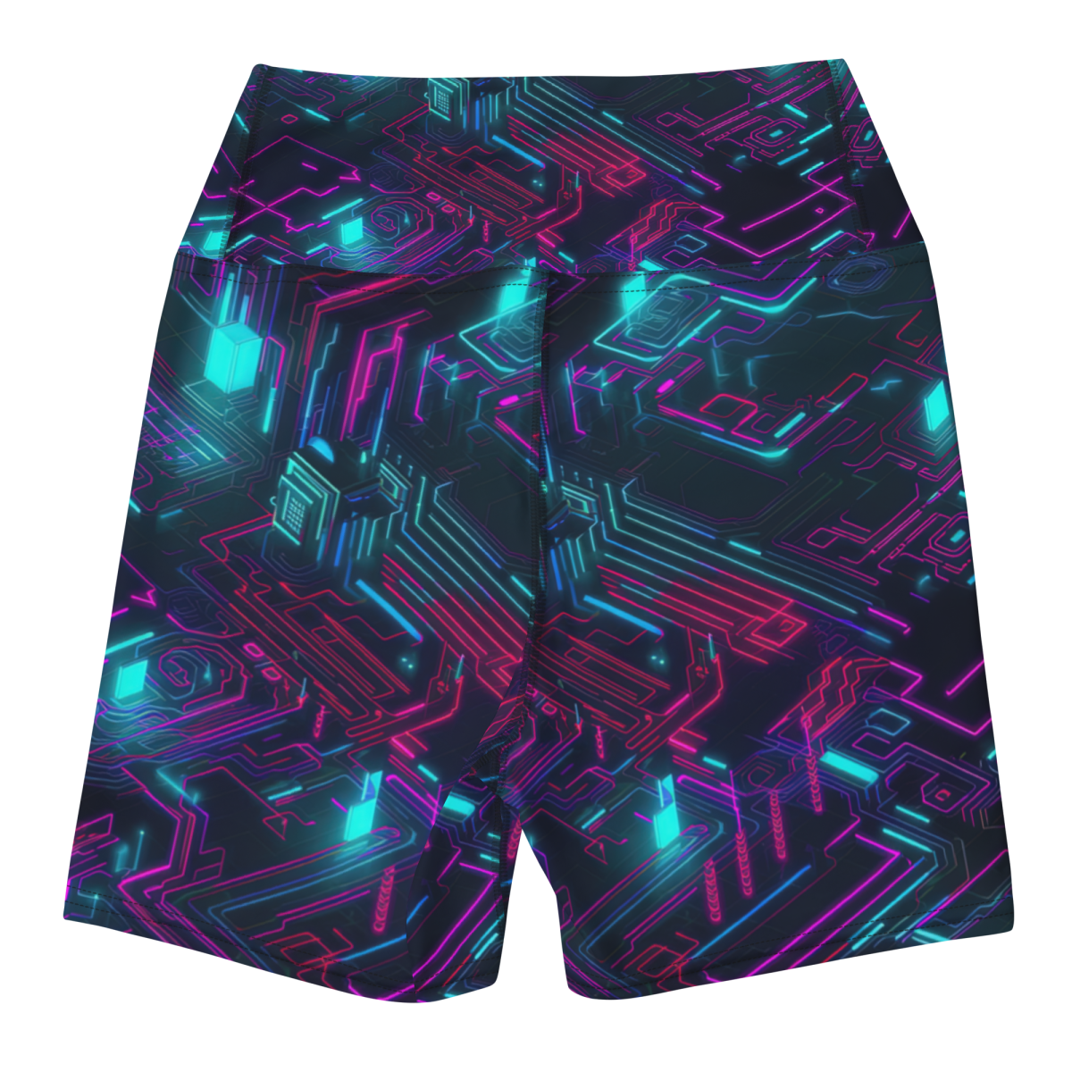 Cyberspace Circuits - Blue - Yoga Shorts - Image 2