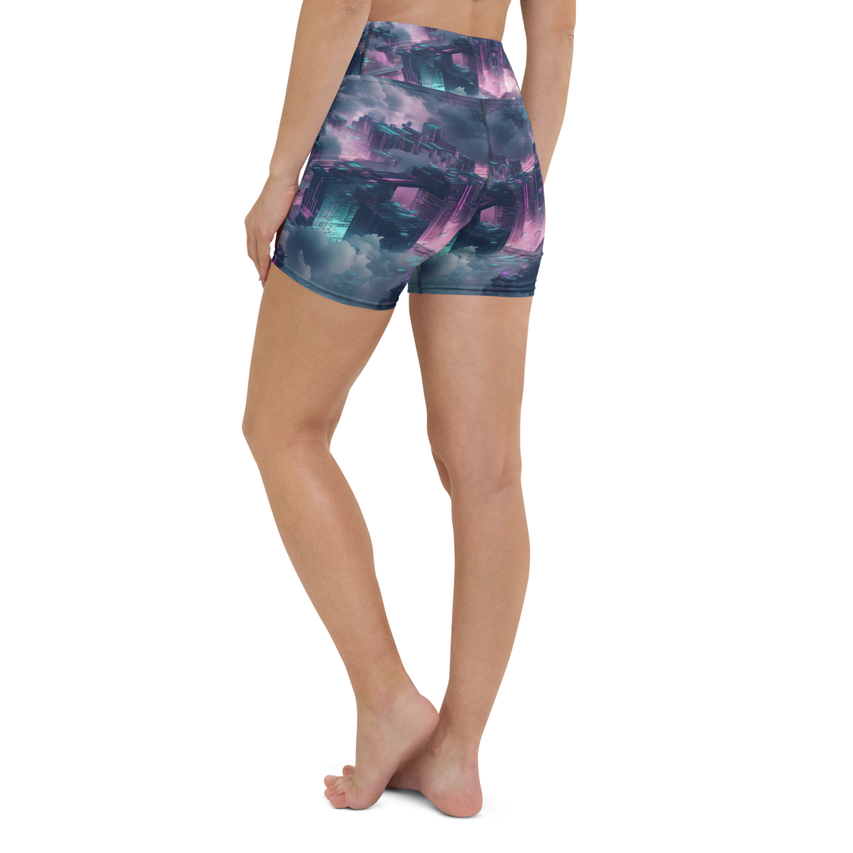 Cloudy City - Blue/Magenta - Yoga Shorts - Image 13