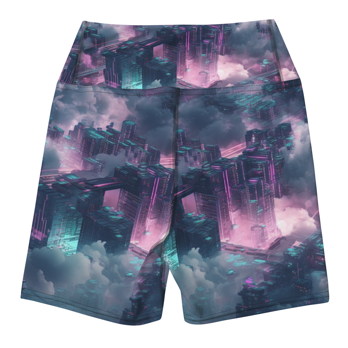 Cloudy City - Blue/Magenta - Yoga Shorts - Image 16