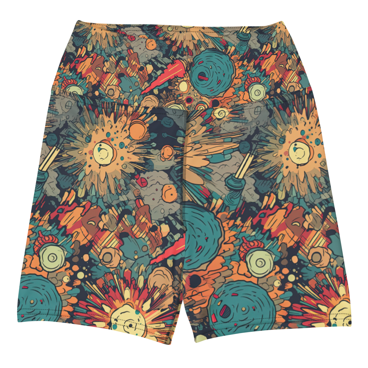 Flaming Fission - Blue/Yellow - Yoga Shorts