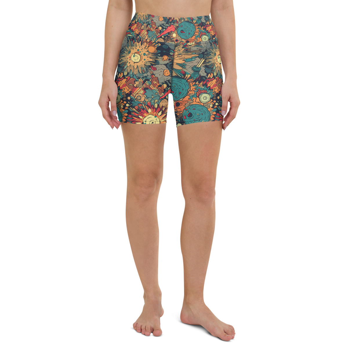 Flaming Fission - Blue/Yellow - Yoga Shorts - Image 4