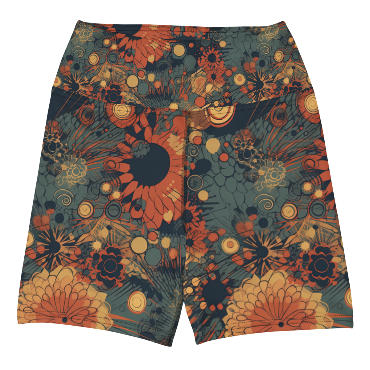 Trampled Flowers - Green/Blue - Yoga Shorts