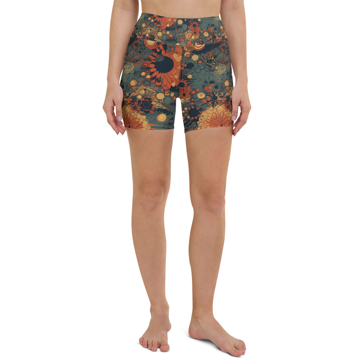 Trampled Flowers - Green/Blue - Yoga Shorts - Image 4