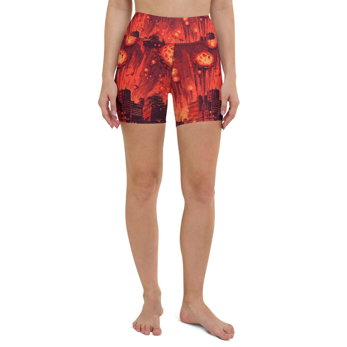 Meteor Strike - Red - Yoga Shorts - Image 4