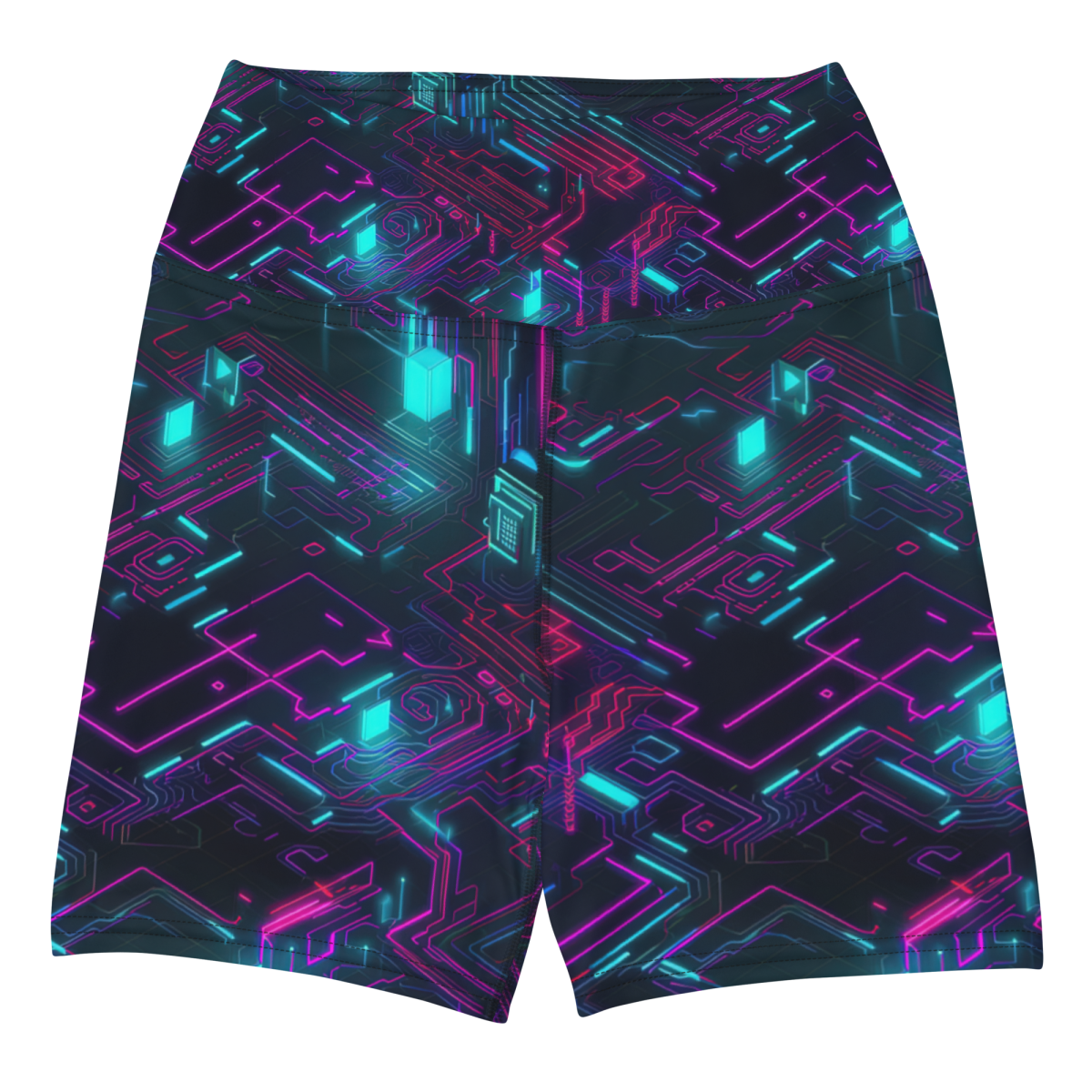 Cyberspace Circuits - Blue - Yoga Shorts - Image 3