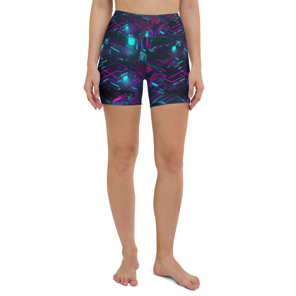 Cyberspace Circuits - Blue - Yoga Shorts - Image 4