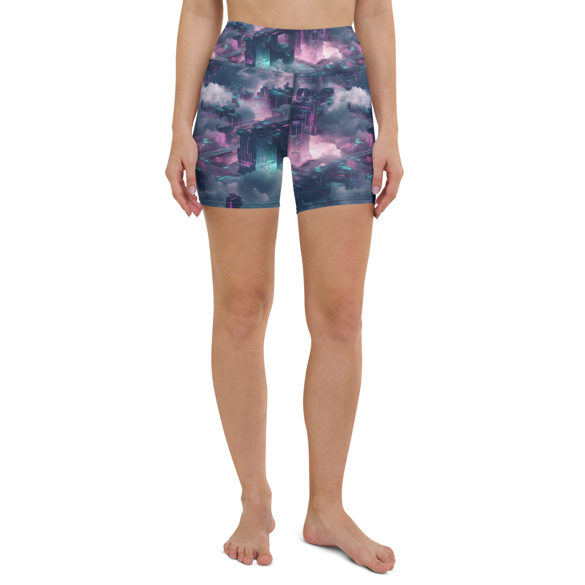 Cloudy City - Blue/Magenta - Yoga Shorts - Image 4