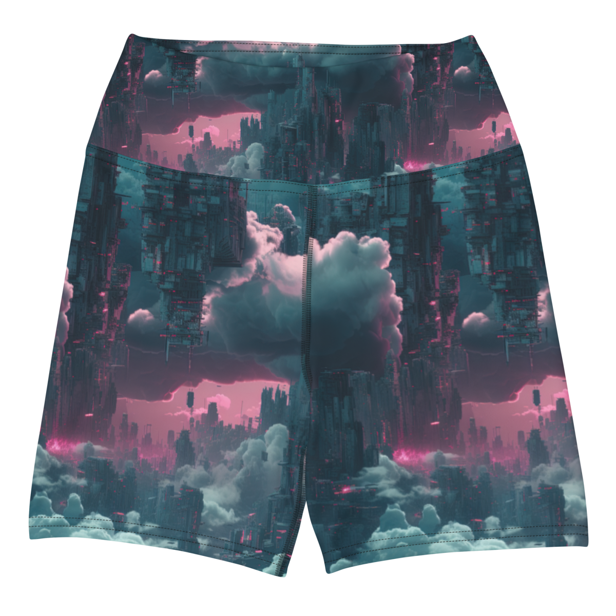 Cloudy Skyscraper - Blue/Magenta - Yoga Shorts