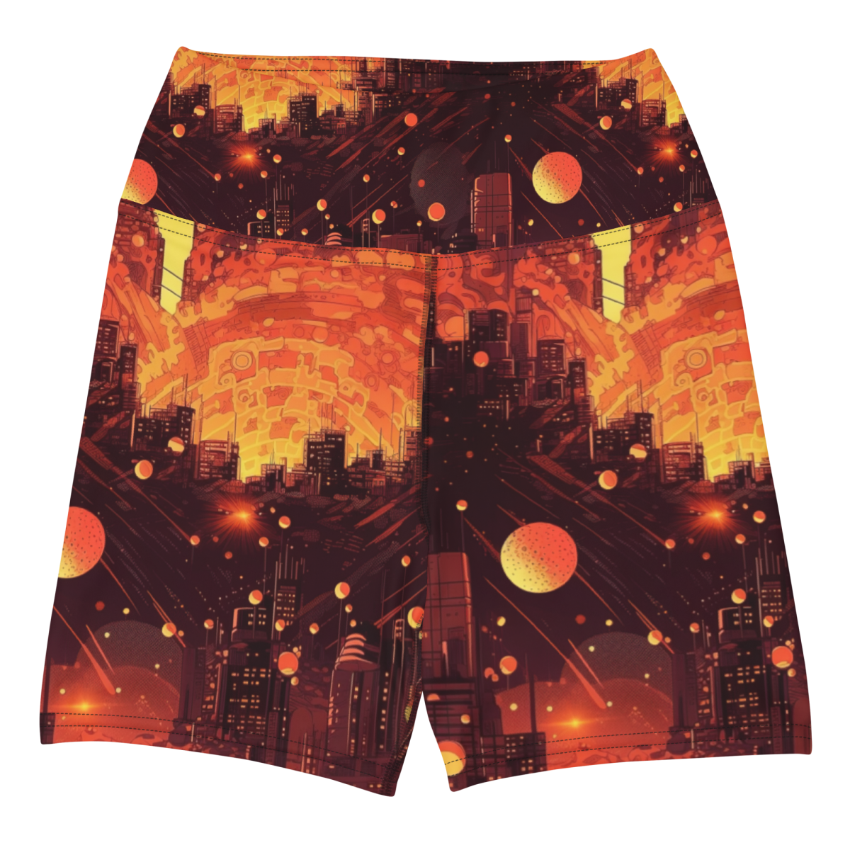 Spiral Flame - Orange / Black - Yoga Shorts