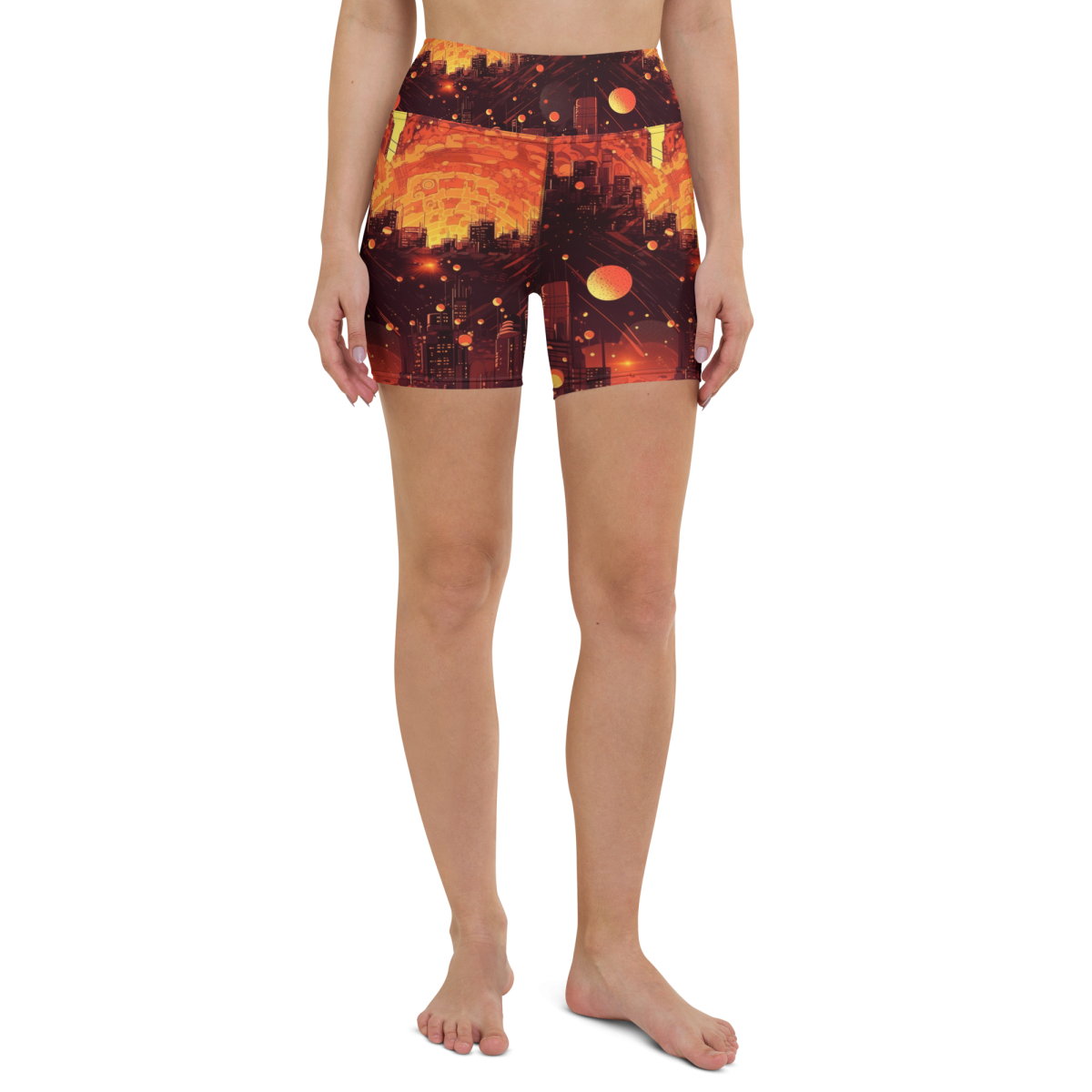 Spiral Flame - Orange / Black - Yoga Shorts - Image 4