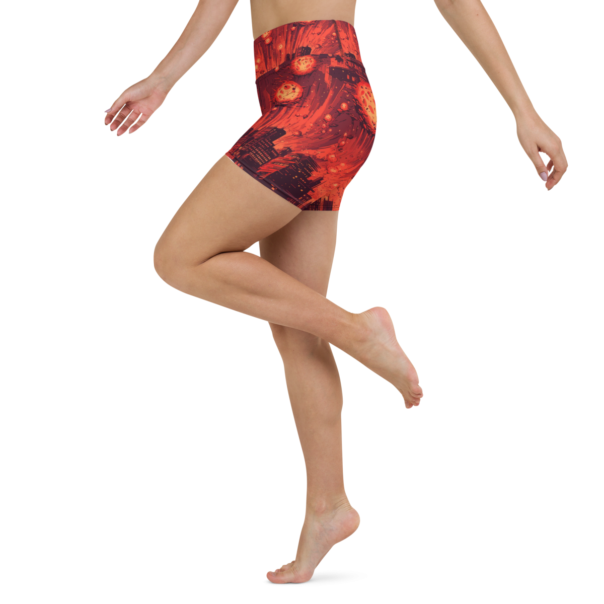 Meteor Strike - Red - Yoga Shorts - Image 3