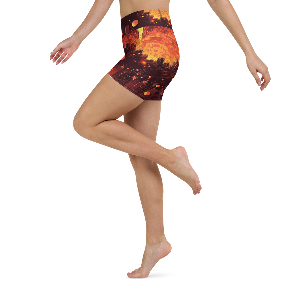 Spiral Flame - Orange / Black - Yoga Shorts - Image 3