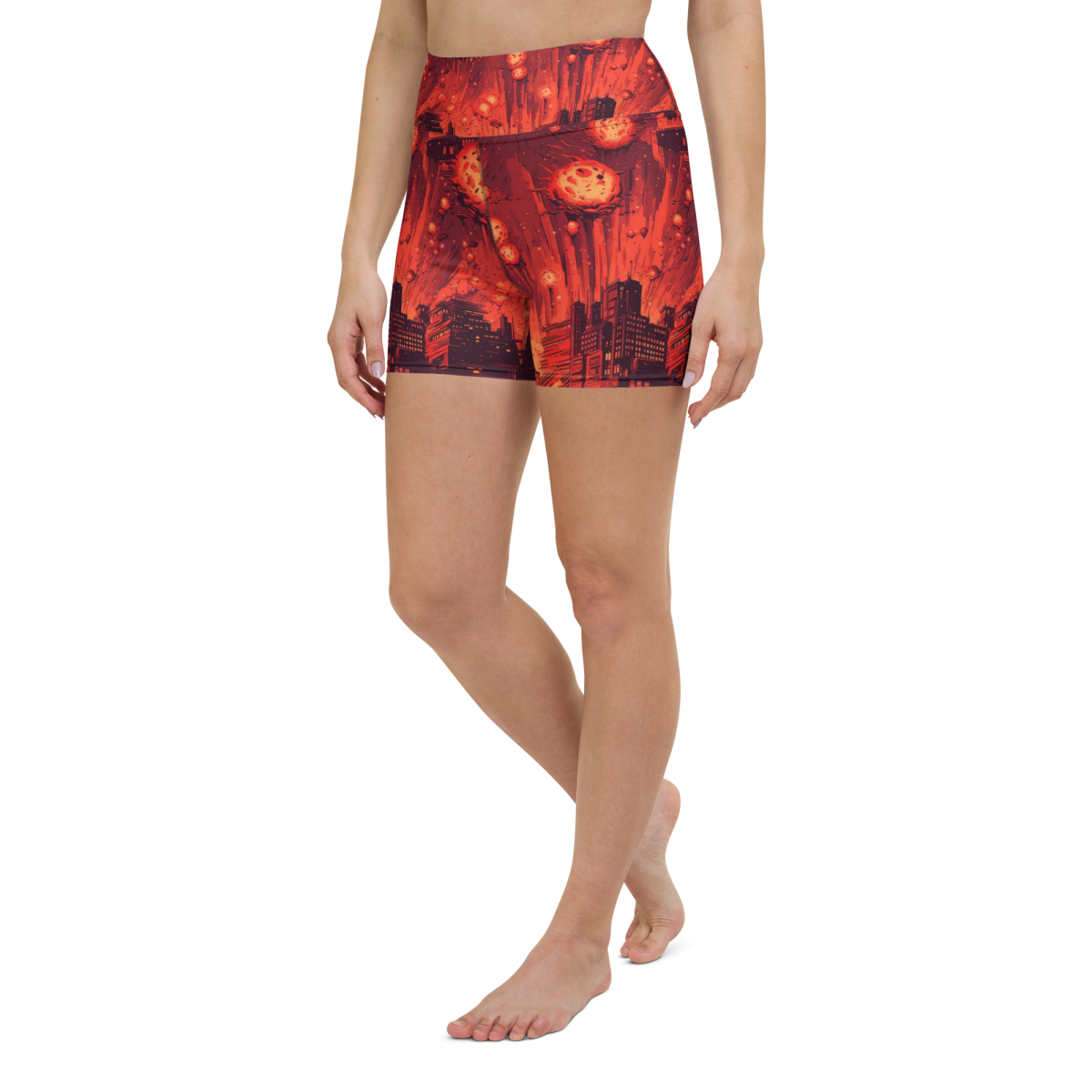 Meteor Strike - Red - Yoga Shorts - Image 2