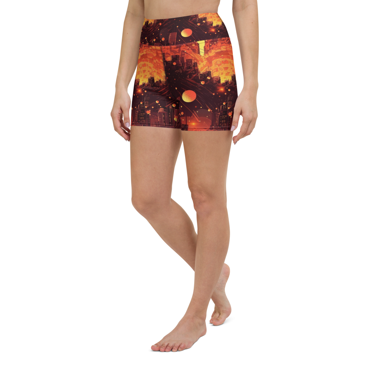 Spiral Flame - Orange / Black - Yoga Shorts - Image 2