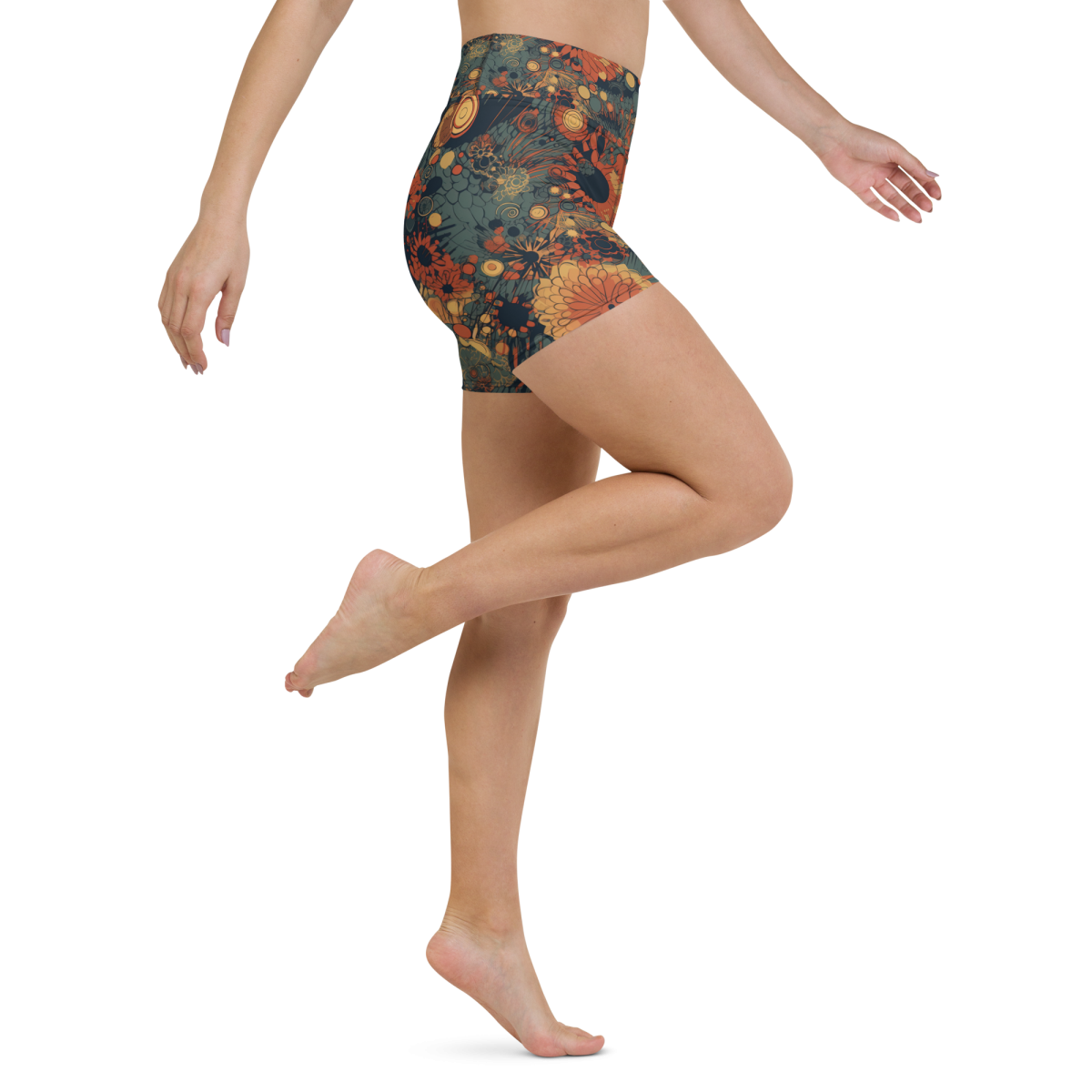 Trampled Flowers - Green/Blue - Yoga Shorts - Image 10