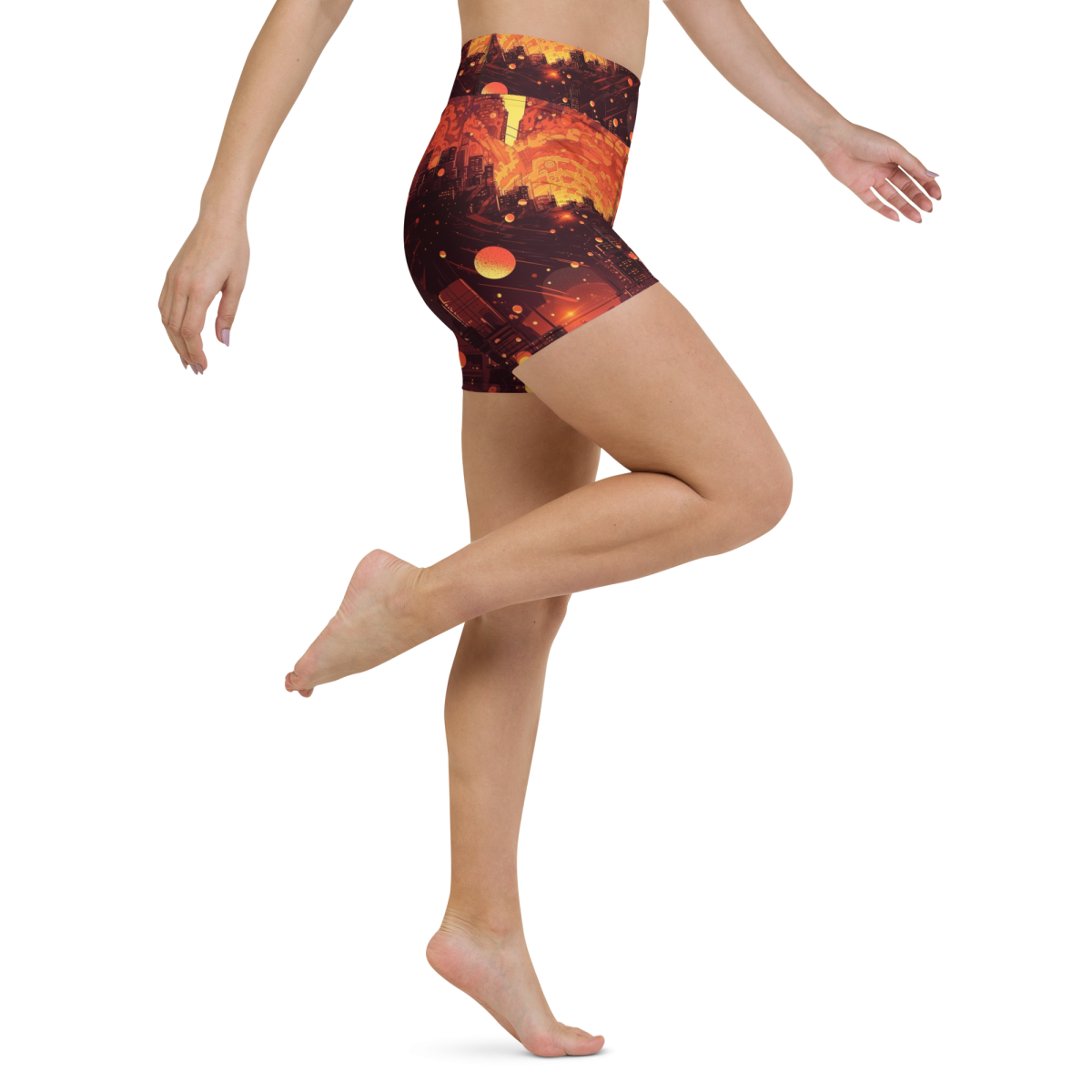 Spiral Flame - Orange / Black - Yoga Shorts - Image 10