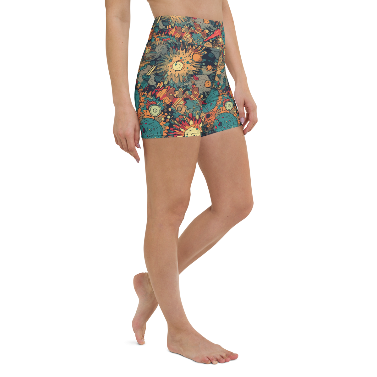 Flaming Fission - Blue/Yellow - Yoga Shorts - Image 9