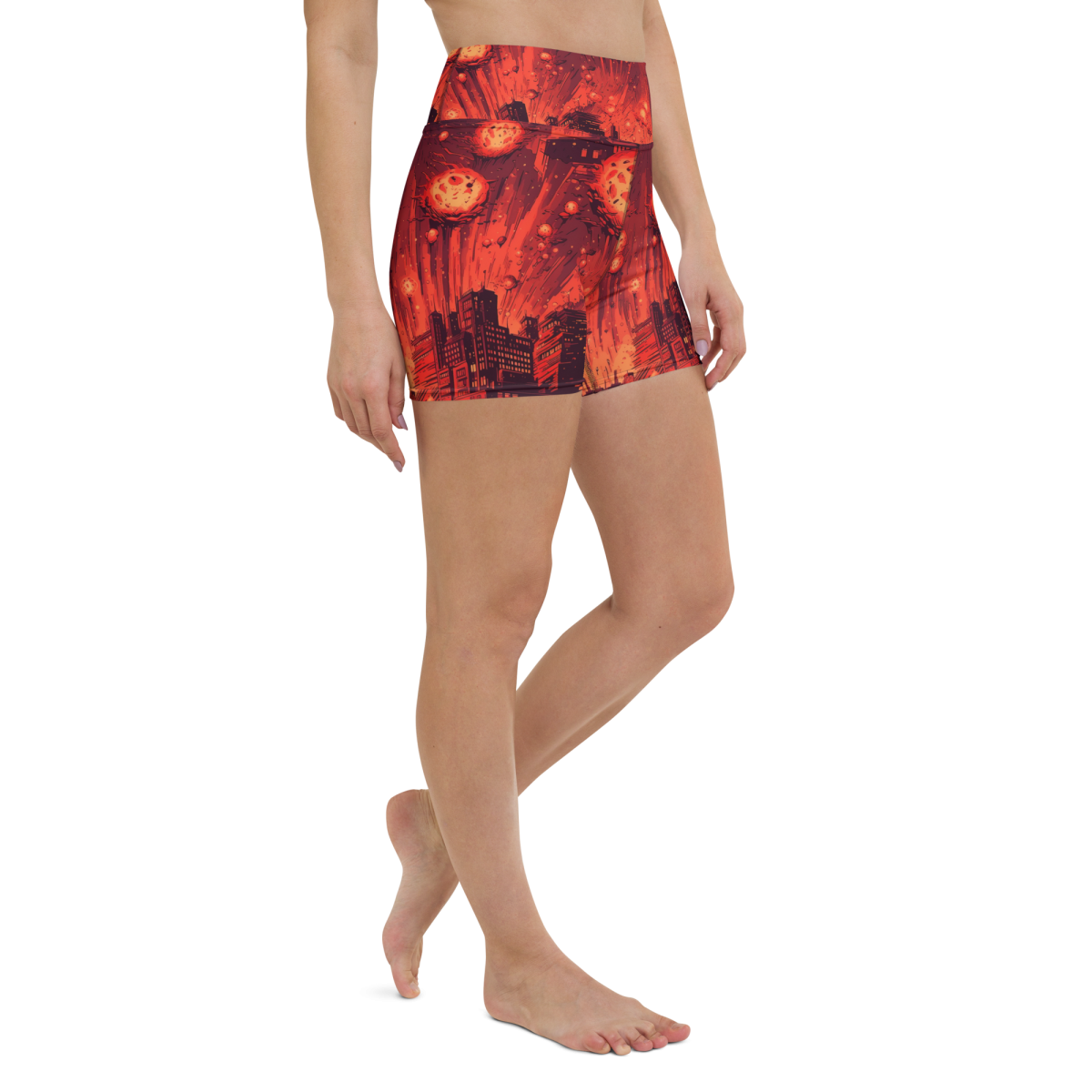 Meteor Strike - Red - Yoga Shorts - Image 9