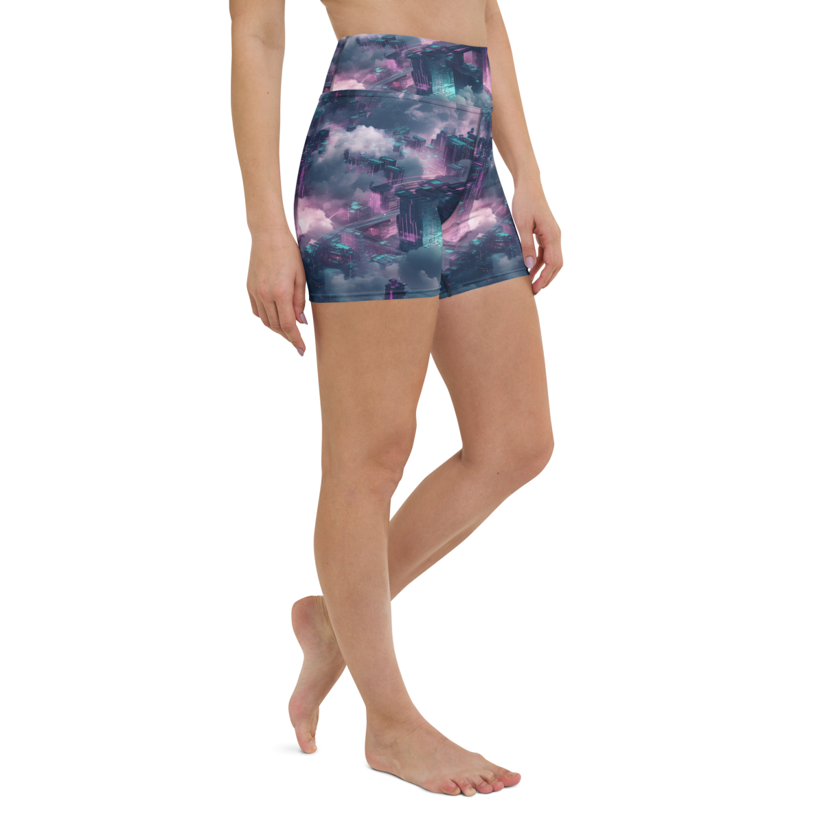 Cloudy City - Blue/Magenta - Yoga Shorts - Image 9
